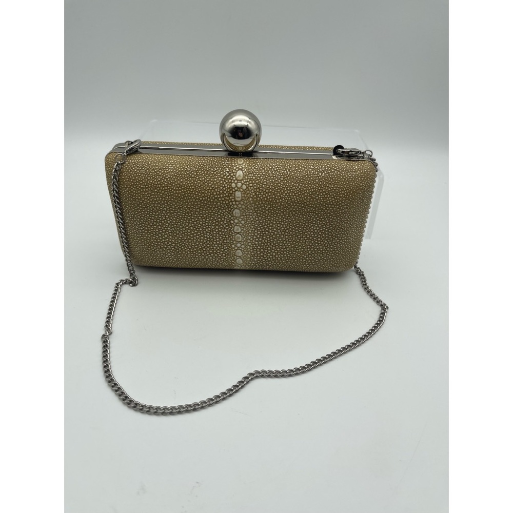 Milly Pebbled Leather Convertible Clutch Evening Bag Chain Strap Ball Clasp